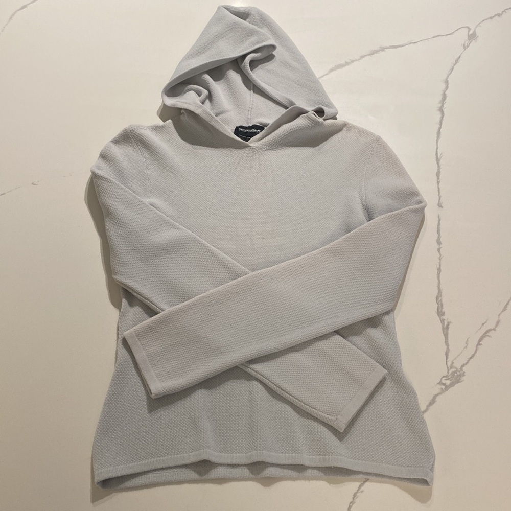 Giorgio Armani hoodie women’s super stretch pullover in pale grey, size XS